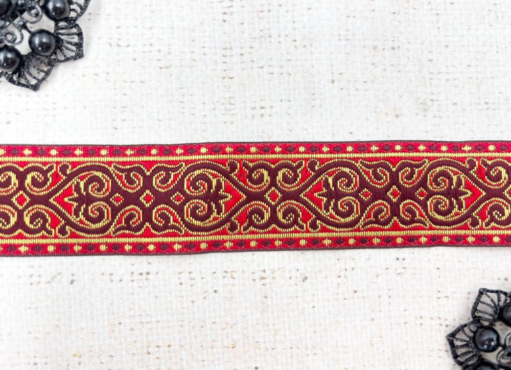 Тесьма жаккард, ш. 3,5 см, красный с бордовым