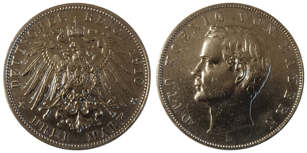 Германская империя Бавария 3 марки, 1908-1913 XF