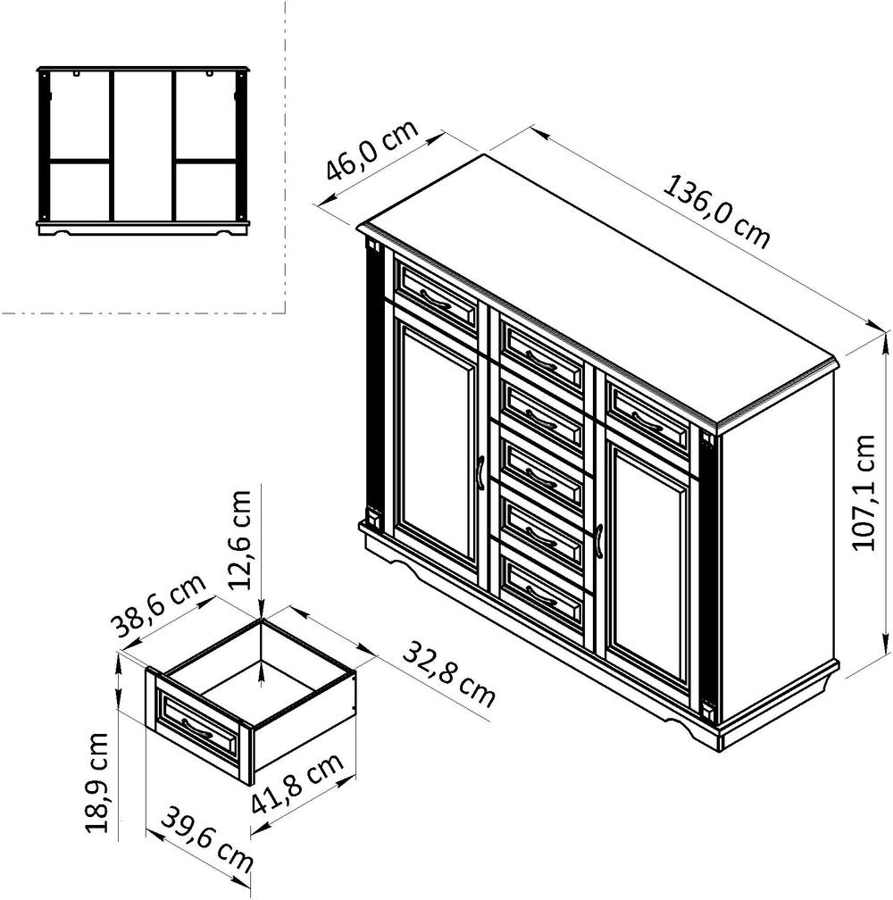 Комод белый с 7 ящиками и 2 дверцами Харви из массива сосны с филенкой для спальни и кухни в викторианском стиле, комод деревянный для вещей и одежды на ножках напольный