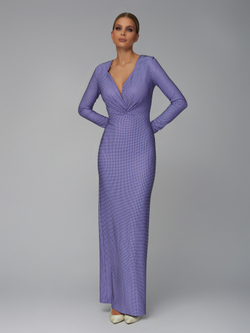 Женское платье макси фиолетовое с узлом и кристаллами