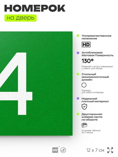 Табличка с номером 94 на дверь квартиры, для офиса, кабинета, аудитории, склада, зеленая 120х70 мм, Айдентика Технолоджи