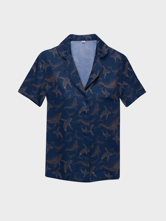 Шелковая блуза с китами