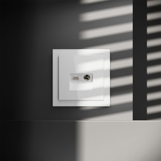 Розетка телевизионная встраиваемая VOLTUM S70 TV+RJ45 кат. 6, (белый глянцевый)