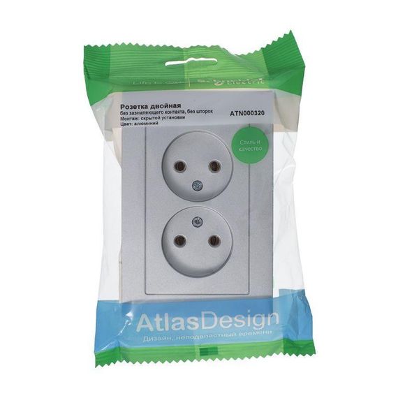 Розетка двойная 2К Schneider Electric AtlasDesign 16A 250V алюминий ATN000320