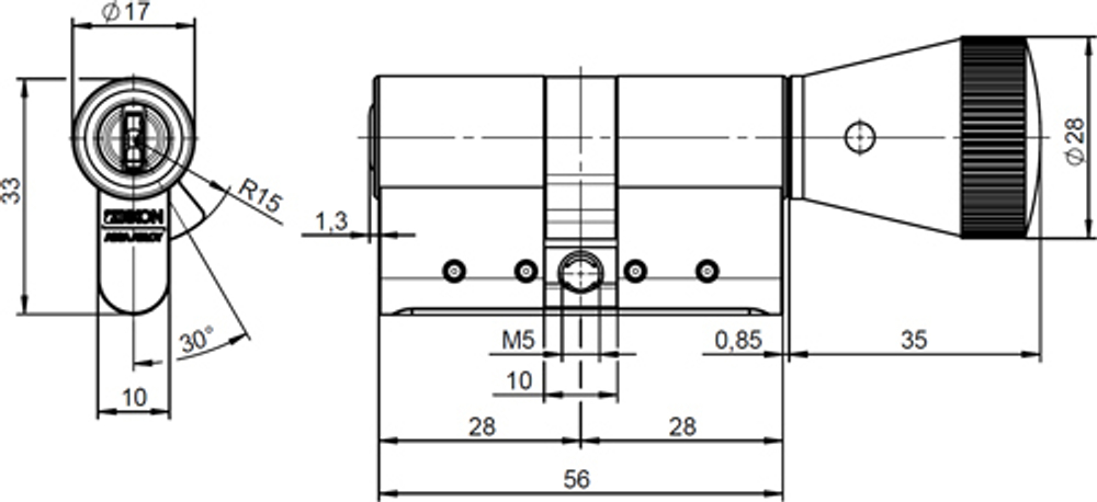 Профильный цилиндр с поворотной ручкой eCLIQ N534,KNF=2