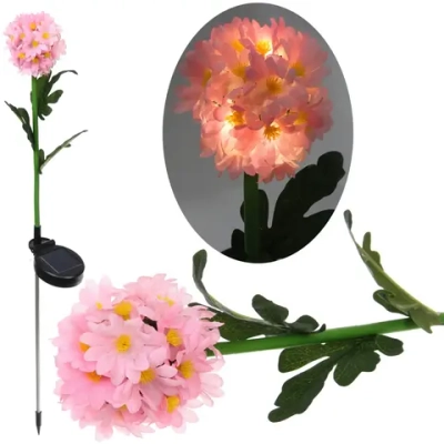 Светильник на солн.батарее (фигура на спице с подсветкой) «Гортензия» 73 см, Розовый (свечение тепл.белый)