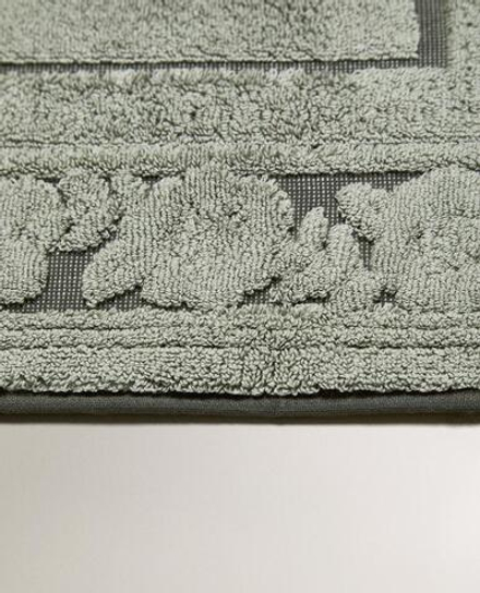 ZARA HOME ХЛОПКОВЫЙ КОВРИК ДЛЯ ВАННОЙ С КАЙМОЙ, ЗЕЛЕНЫЙ