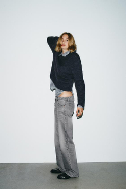 ZARA ДЖИНСЫ TRF WIDE-LEG С НИЗКОЙ ПОСАДКОЙ, СЕРЫЙ