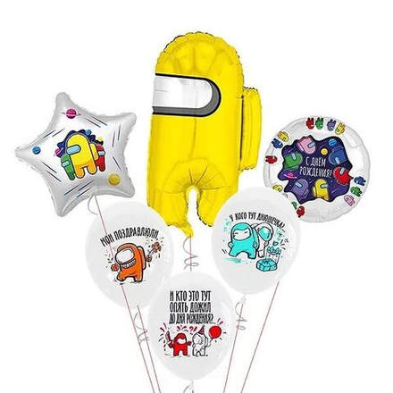 Композиция из воздушных шаров Among Us, "Желтый космонавтик"