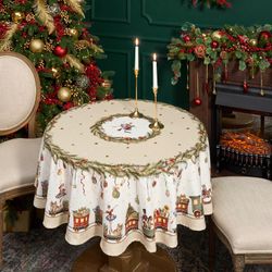 СКАТЕРТЬ КРУГЛАЯ "ЩЕЛКУНЧИК" ,150СМ , БЕЖЕВЫЙ ,100% ХЛОПОК , ТВИЛ