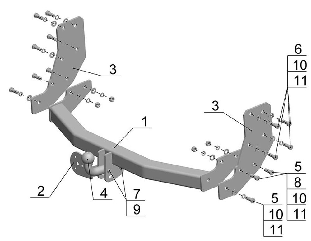 Фаркоп для Nissan Pathfinder R50 1996-2004, Infiniti QX4 1996-2003 Тип шара: A. Нагрузки: 1500/75 кг, NS 18
