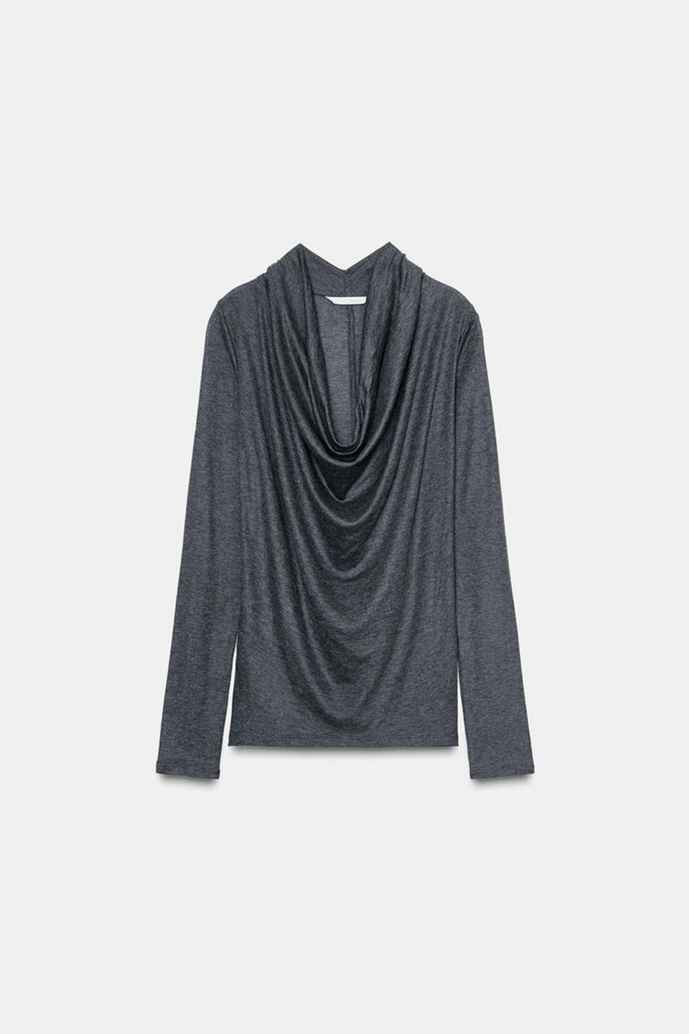 ZARA ФУТБОЛКА С ДРАПИРОВКОЙ, МАРЕНГО МЕЛАНЖ