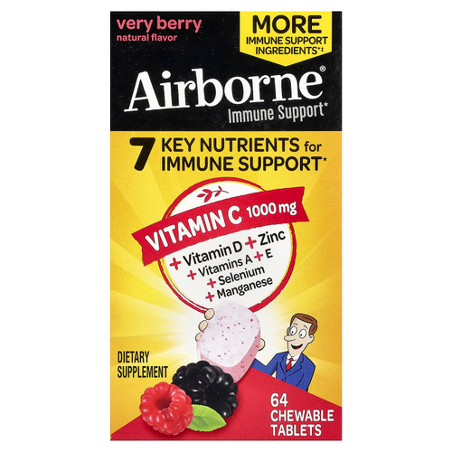 AirBorne, поддержка иммунитета, с ягодным вкусом, 64 жевательные таблетки