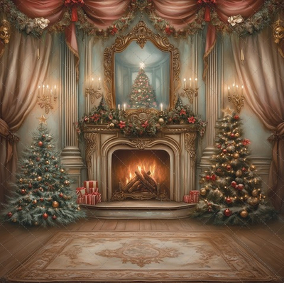 Камин в викторианском стиле Зима №2 фон неопреновый