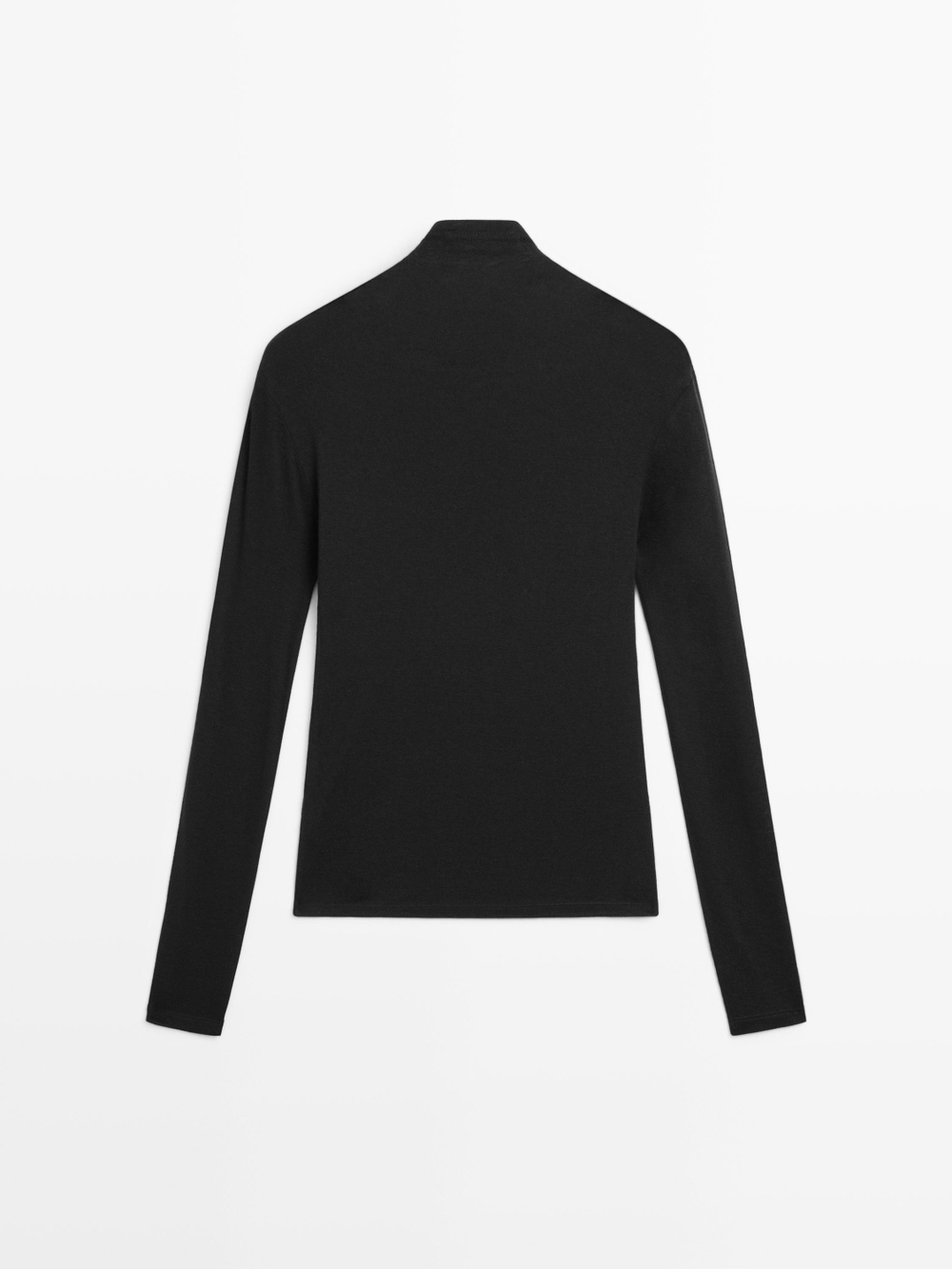 Massimo Dutti Футболка из смеси лиоцелла и шерсти с длинными рукавами, черный