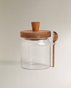 ZARA HOME САХАРНИЦА ИЗ ТЕРМОСТОЙКОГО СТЕКЛА И ДЕРЕВА, СВЕТЛО-БЕЖЕВЫЙ