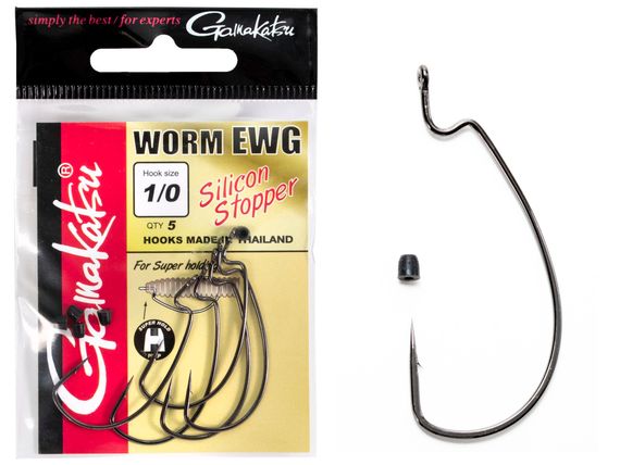 Крючки офсетные Gamakatsu WORM EWG HOOKS SIL STOPPER BLACK разм. 1/0 5шт.