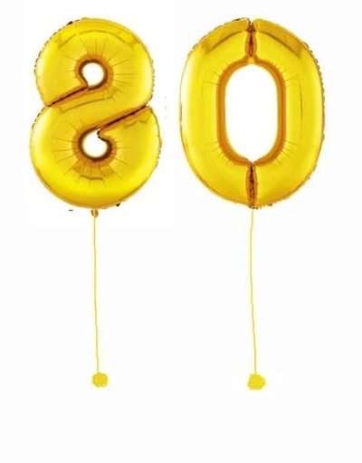 Шар-цифра 80 Золото Gold 102 см фольга с гелием на грузике