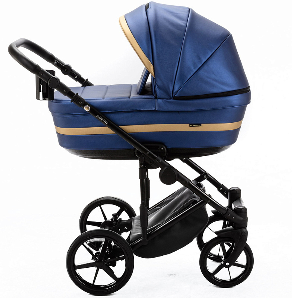 Детская коляска Adamex Rimini Deluxe 2 в 1 RI240 СИН.ПЕРЛ.КОЖА+ЗОЛОТО.ОТДЕЛКА