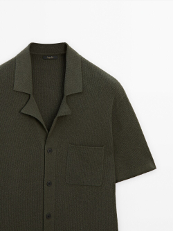 Massimo Dutti Вязаный кардиган с короткими рукавами и пуговицами, хаки