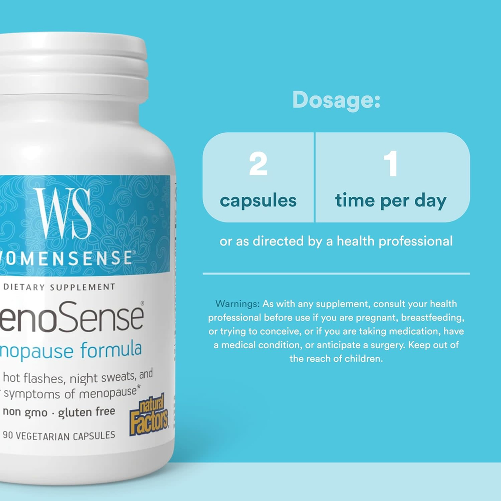 Natural Factors, WomenSense®, MenoSense®, средство для поддержки в период менопаузы, 90 вегетарианских капсул