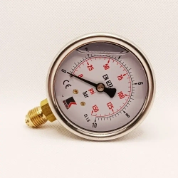 Манометр гидравлический на 10 бар (150 psi), 63 мм, G 1/4" радиальный, виброустойчивый - глицериновый