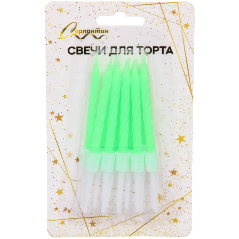 Свечи в торт «Радужный блеск» 10 шт. 7.5 См, зеленый