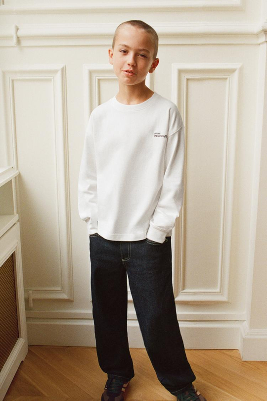 ZARA ФУТБОЛКА HEAVY WEIGHT С ВЫШИТОЙ НАДПИСЬЮ, ЭКРЮ