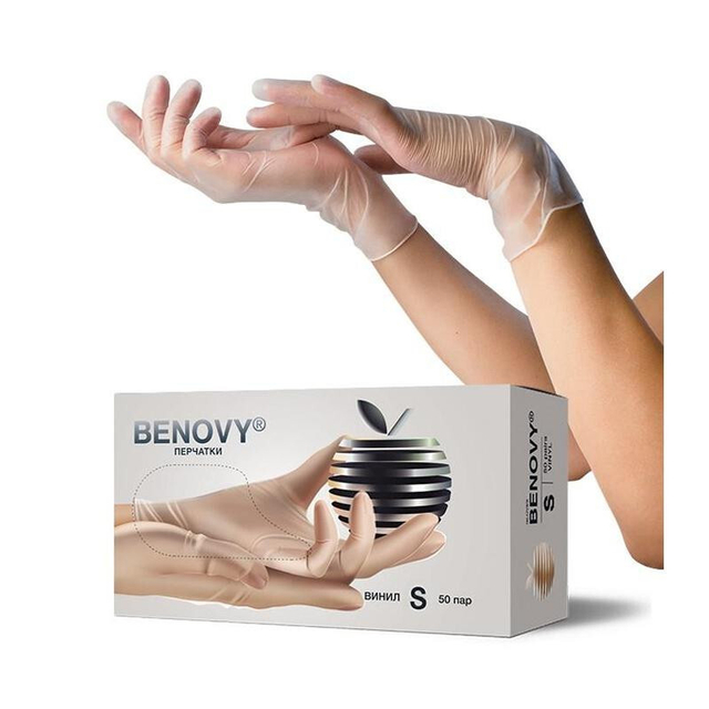 Перчатки виниловые L, неопудренные, BENOVY