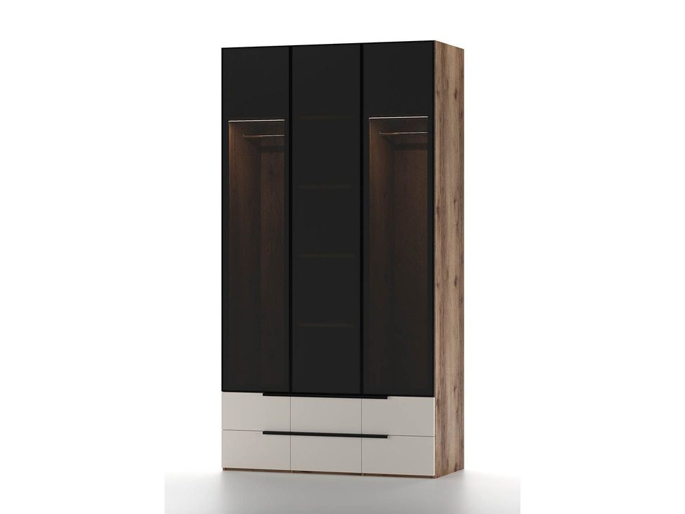 Харди шкаф трехдверный со стеклом Дуб Делано Темный / Супермат Джелато