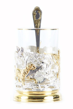 Подстаканник Охота на уток с позолотой