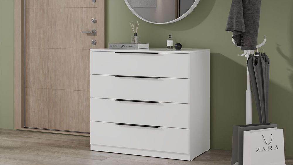 Комод для одежды с ящиками Белый Жемчуг/Белый глянец 4 ящика 92х51х87 см