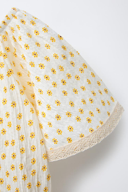 ZARA БЛУЗА С КРУЖЕВОМ, СВЕТЛО-ЖЕЛТЫЙ