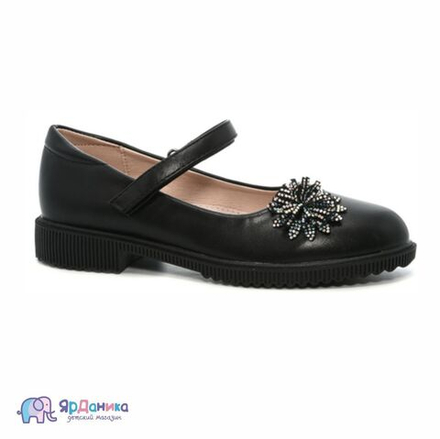 Школьные туфли М+Д черные Цветок из страз 2346-1