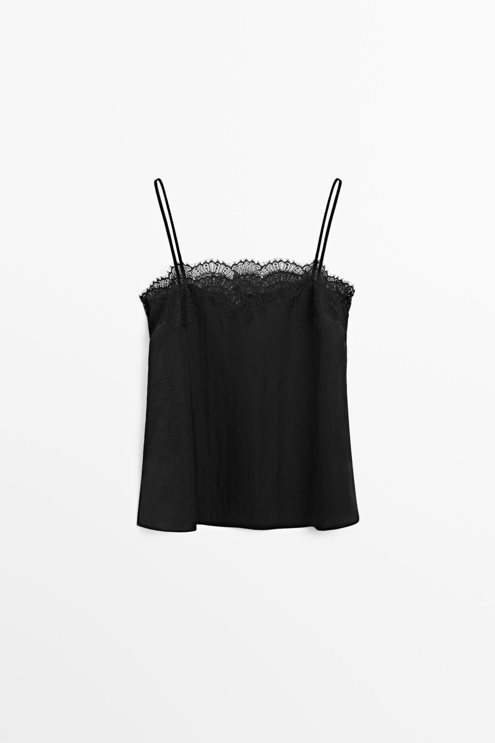 Massimo Dutti Топ в бельевом стиле с кружевом, черный