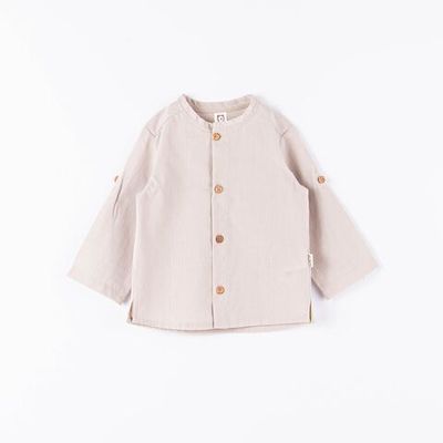 Long-sleeved cotton shirt - Beige