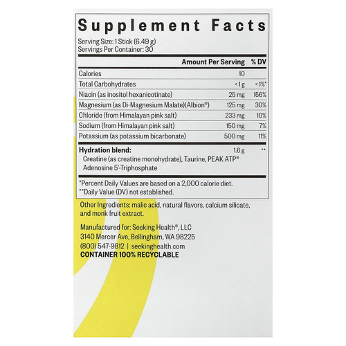 Seeking Health, Optimal Electrolyte, со вкусом лимонада, 30 пакетиков по 6,49 г (0,229 унции)