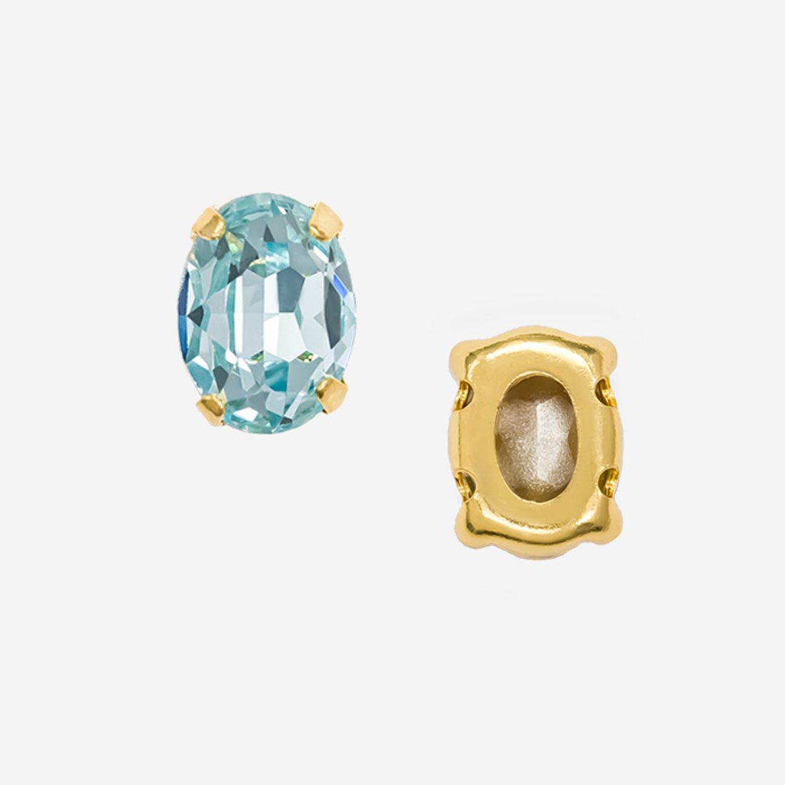 Овал (Oval Fancy Stone) в цапах, оттенок "Aquamarine", 8*6мм, позолота