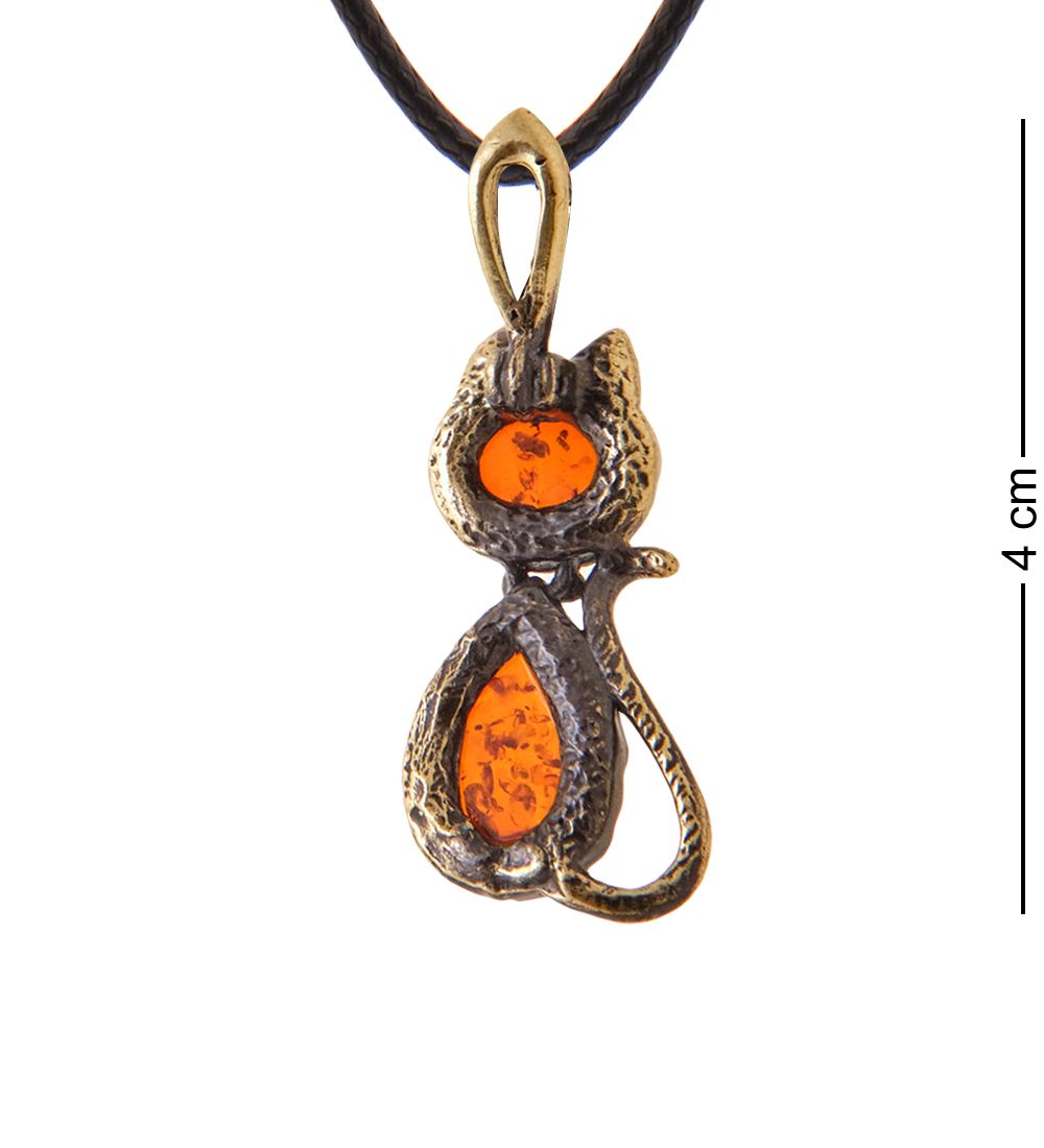 AM-3384 Подвеска «Кошка Киска» (латунь, янтарь)
