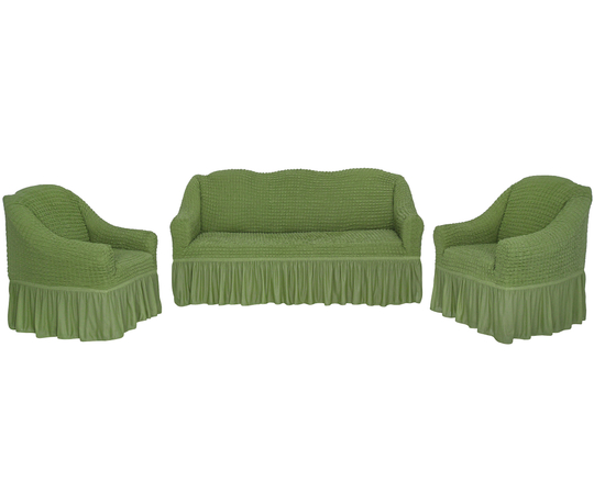 Комплект чехлов на трехместный диван и кресла с оборкой, цвет Зеленый светлый