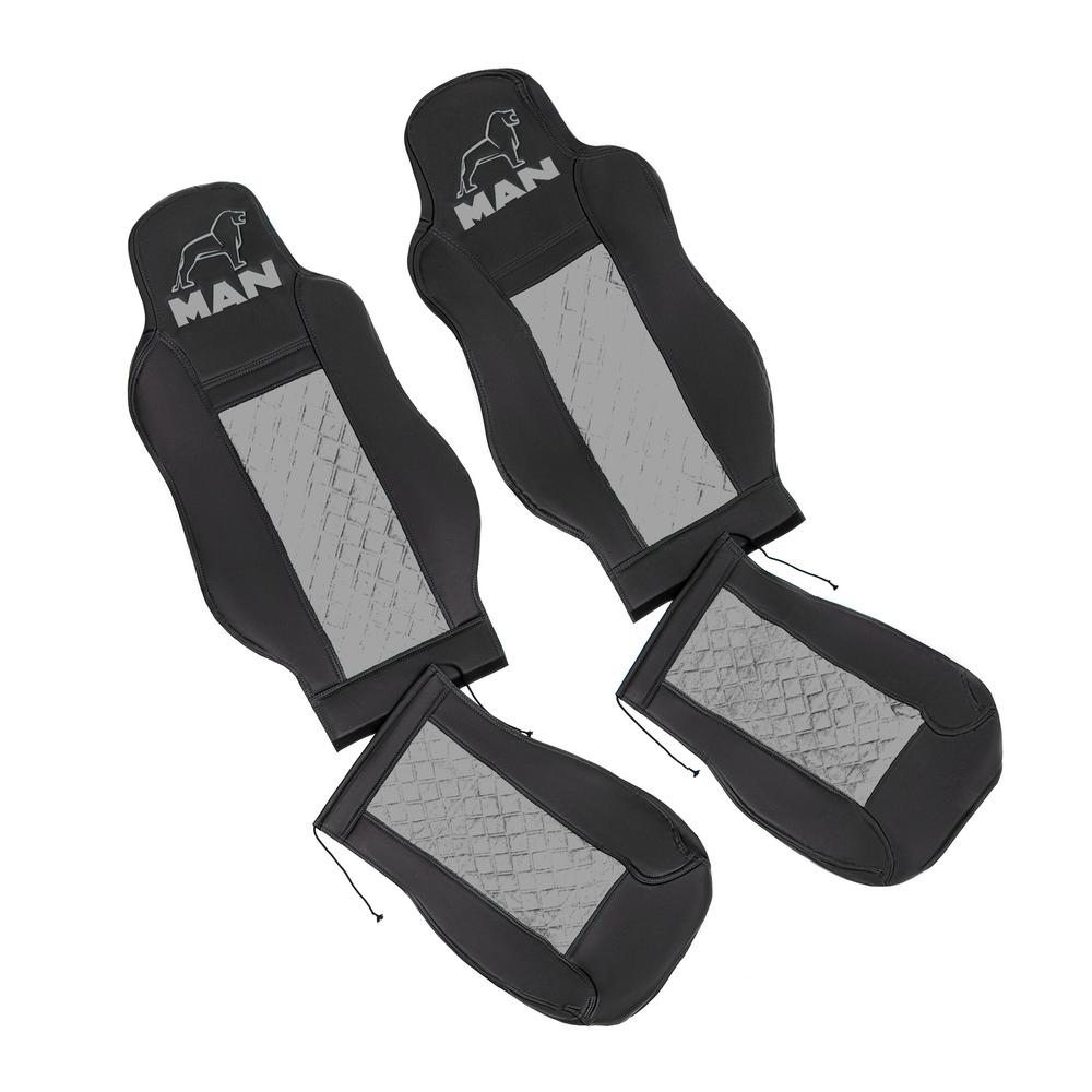 Чехлы MAN TGX, TGS с 2021 года без регулировки ремня безопасности водителя по высоте (экокожа, серый)