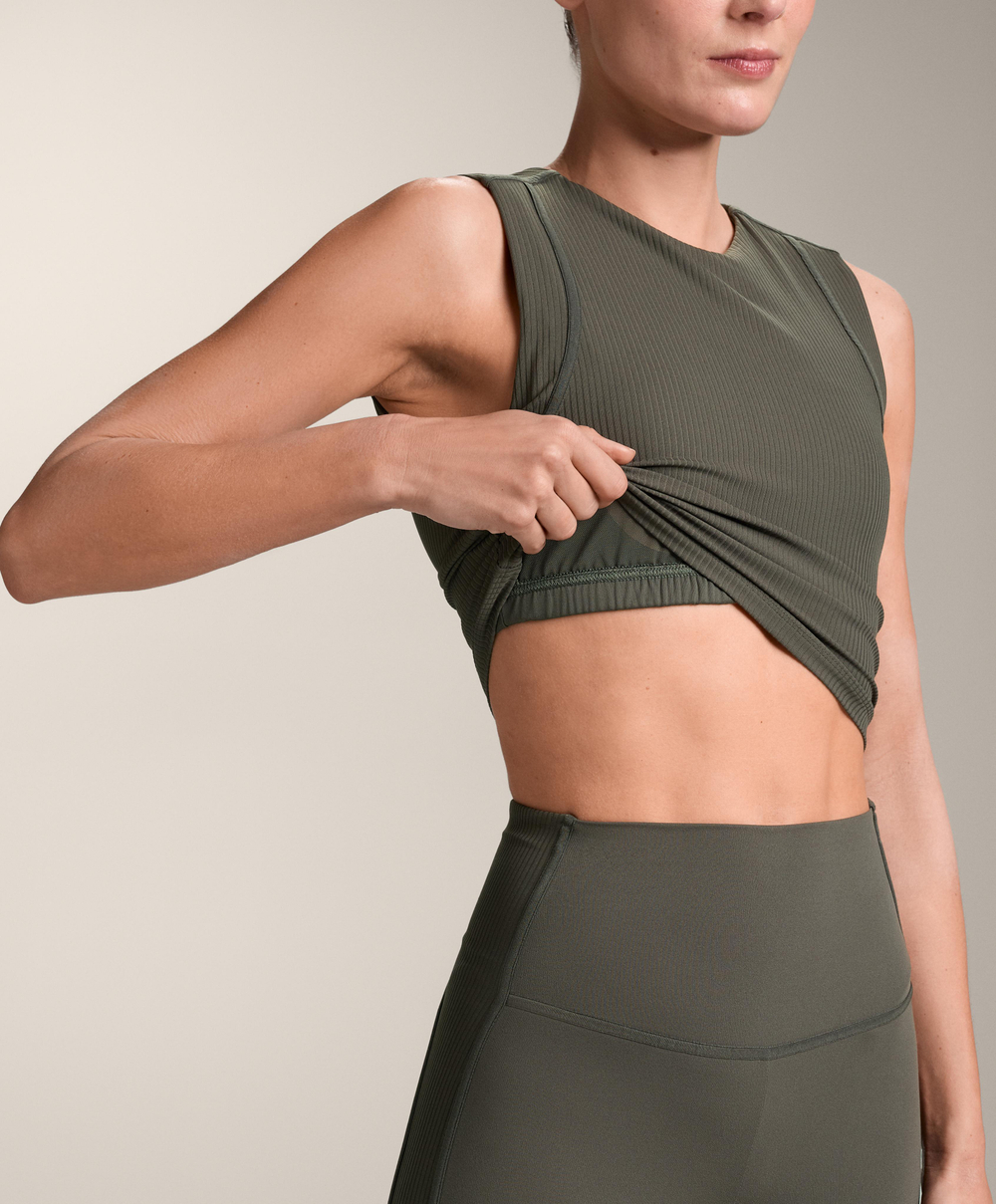 Oysho Топ Comfortlux Rib без рукавов, зеленый