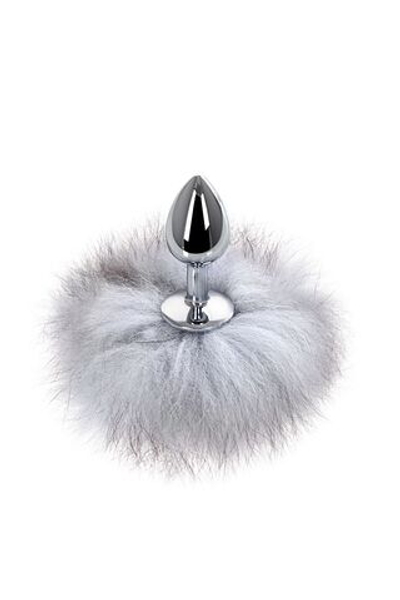 Серебристая анальная втулка с серым заячьим хвостом (Цвет: серый)