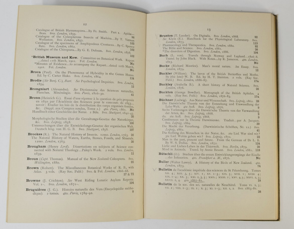 Catalogue of the Library of Charles Darvin nov in the Botany School. Cambridge. 1908 г.
