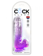 Фиолетовый фаллоимитатор с мошонкой на присоске 6’’ Cock with Balls - 17,8 см.