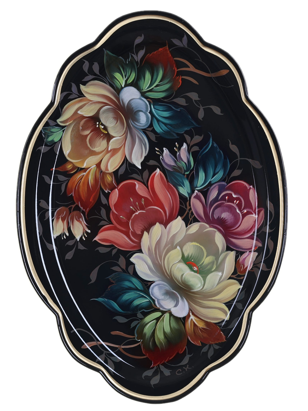 Жостовский поднос декоративный, размер 32х22 см (A11), металлический