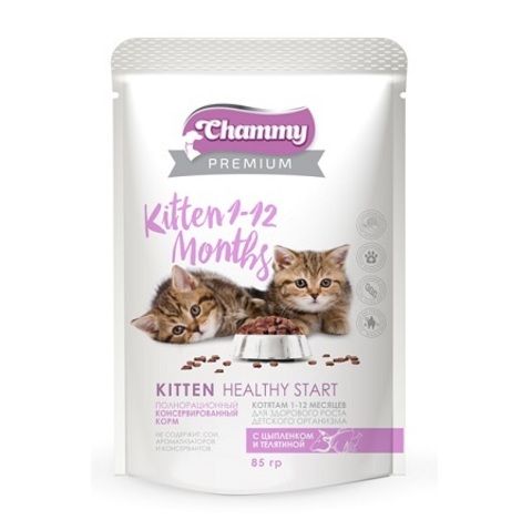 Chammy Premium влажный корм для котят от 1-12 месяцев с цыпленком и телятиной