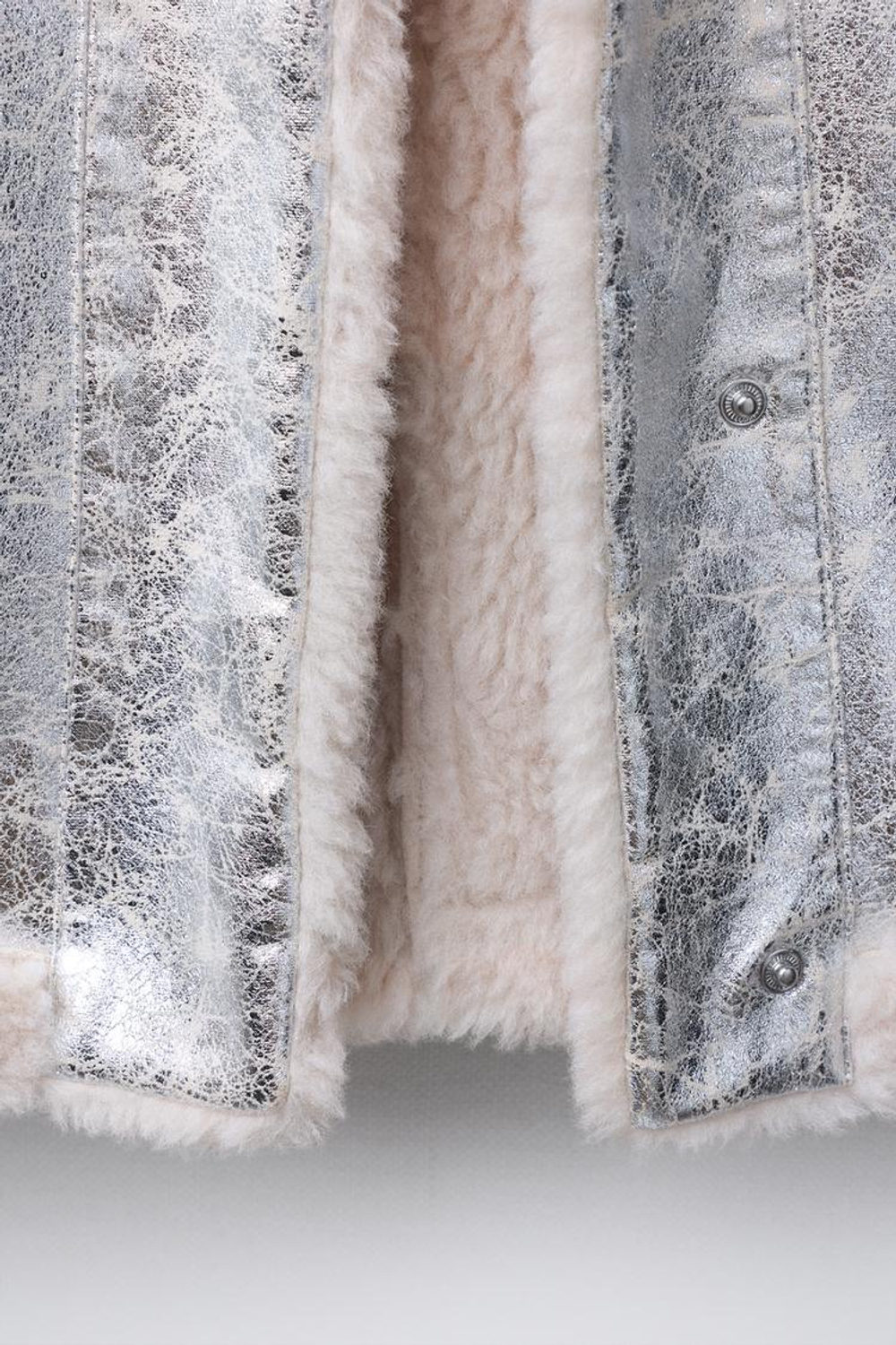 ZARA КУРТКА-ДУБЛЕНКА МЕТАЛЛИК, СЕРЕБРИСТЫЙ
