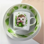 Набор посуды керамика, 3 шт, Ёжик, тарелка 17.5 см, салатник 15 см/350 мл, кружка 230 мл, Daniks