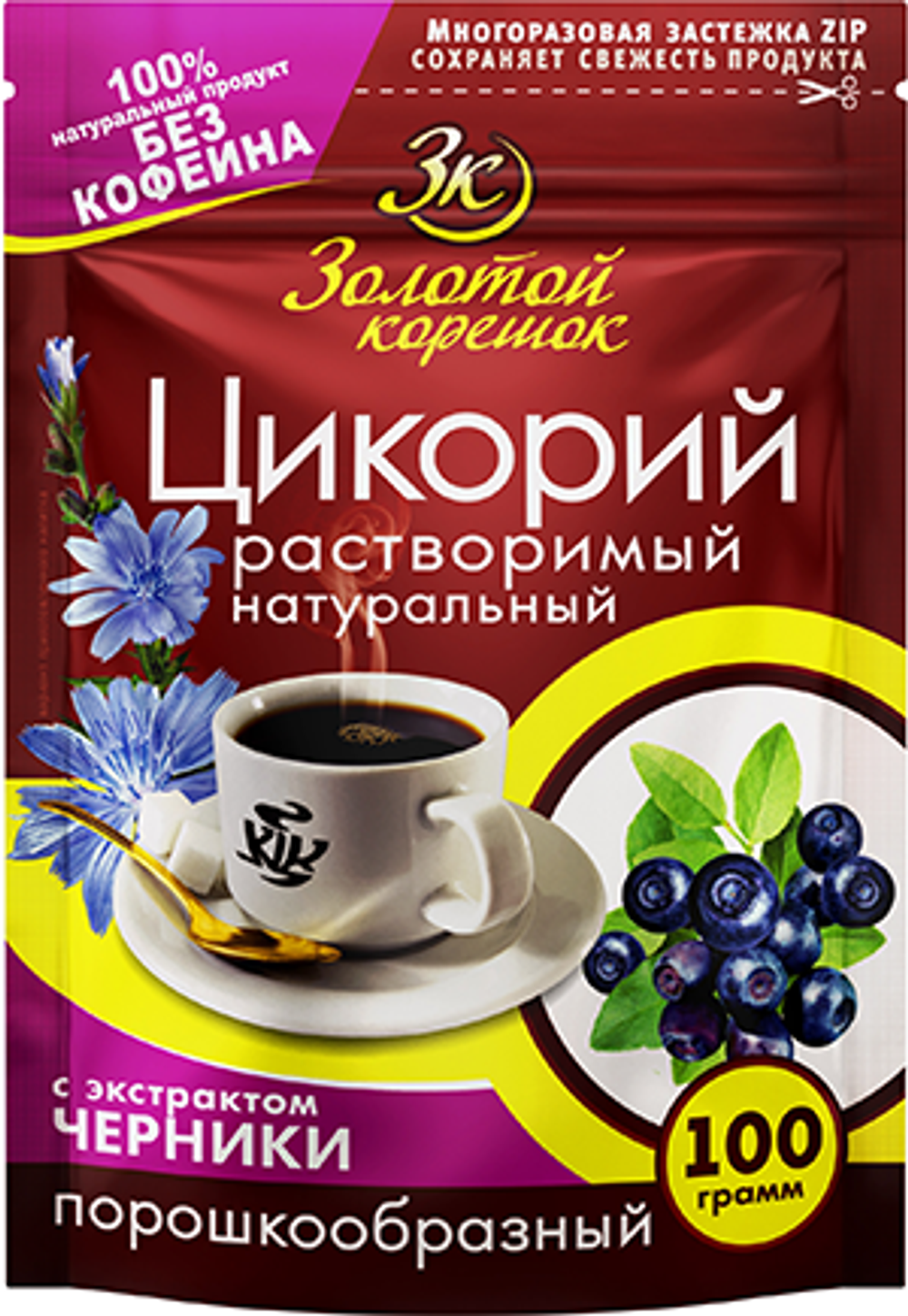 ЗОЛОТОЙ КОРЕШОК цикорий порошок ЧЕРНИКА 100гр ZIP (1х12)